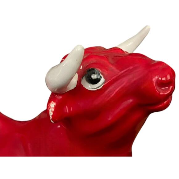 Vintage 1960's Mid Century Modern Ceramic Red Bull Figurine Japan - Picture 5 of 10